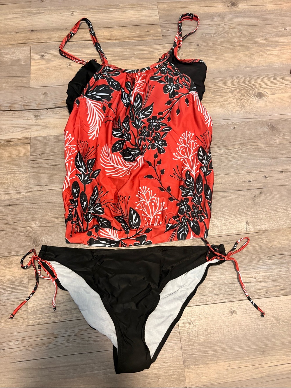 Tankini two piece bathing suit 3X red/black new in bag